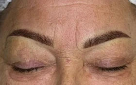 The same brows after colour correction and powder brows by Kate Kanner