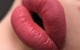 The same lips healed after lip blush by Kate Kanner, close up