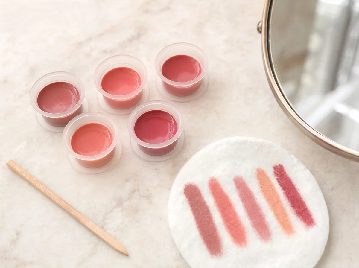 Lip blush pigments in rose, coral and berry shades