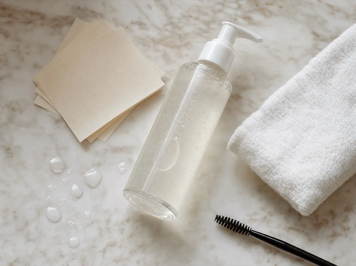 Blotting papers, gentle cleanser and a brow brush for oily skin